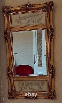 Louis XVI Carved, Lacquered, and Gilded Wooden Trumeau Mirror, 19th Century