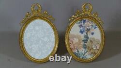 Louis XVI Oval Frame Pair In Bronze And Golden Brass, Late 19th Century