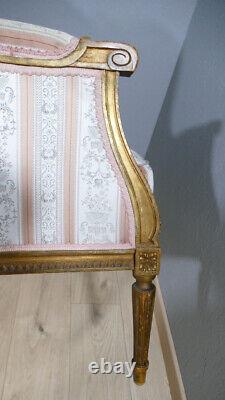 Louis XVI Style Gilded Wood Bergère Armchair with Ears, Late 19th Century