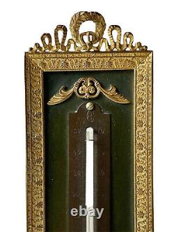 Louis XVI Style Golden Bronze Poser Thermometer Noud Ribbons Epoque XIX Ème