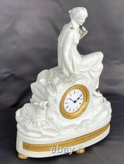 Louis XVI period clock, in white biscuit porcelain, signed Romilly