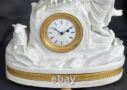 Louis XVI period clock, in white biscuit porcelain, signed Romilly
