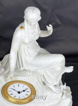 Louis XVI period clock, in white biscuit porcelain, signed Romilly