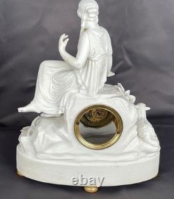 Louis XVI period clock, in white biscuit porcelain, signed Romilly