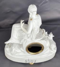 Louis XVI period clock, in white biscuit porcelain, signed Romilly