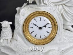 Louis XVI period clock, in white biscuit porcelain, signed Romilly