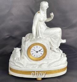 Louis XVI period clock, in white biscuit porcelain, signed Romilly