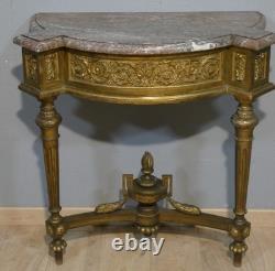 Louis XVI-style half-moon console in gilded wood and marble, 19th century