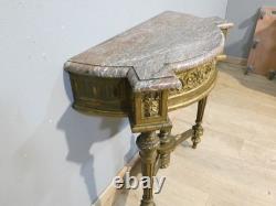 Louis XVI-style half-moon console in gilded wood and marble, 19th century