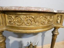 Louis XVI-style half-moon console in gilded wood and marble, 19th century