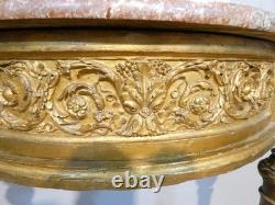 Louis XVI-style half-moon console in gilded wood and marble, 19th century