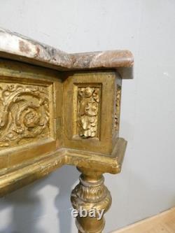 Louis XVI-style half-moon console in gilded wood and marble, 19th century