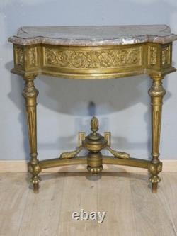 Louis XVI-style half-moon console in gilded wood and marble, 19th century
