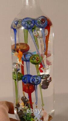 Ludion, Glass Bottle with Floating Threaded Glass Figurines, 19th Century