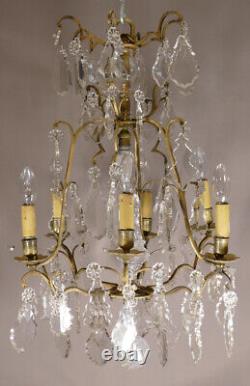 Lustre Cage in Louis XV Style in Bronze and Crystal, Late 19th Century Period
