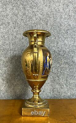 Magnificent Empire Vase In Porcelain With Gold Background 19th Century / H45cm