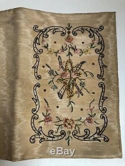 Magnificent Old Book Binding Cloth Or Pouch Embroidered Xixth