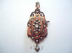 Magnificent Pendant Pin Old Gold 18k Diamonds Time XIX Th 18 Ct Gold