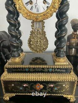 Magnificent Poetic Clock Napoleon III Era With Columns 19th