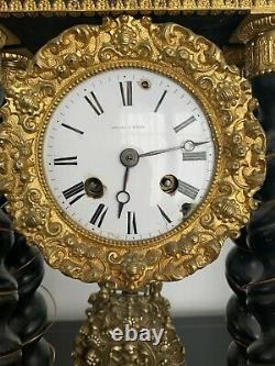 Magnificent Poetic Clock Napoleon III Era With Columns 19th