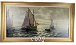 Marine 19th Century Oil on Canvas Gillet Sailboats The Tartanes 60 x 122 cm - 19th Century Period