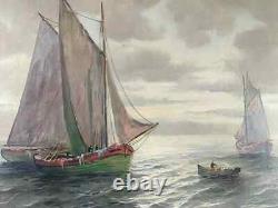Marine 19th Century Oil on Canvas Gillet Sailboats The Tartanes 60 x 122 cm - 19th Century Period