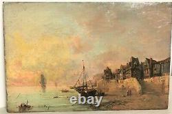 Marine Oil Painting On Panel Signed Tony De Bergues Era 19th Century