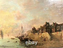 Marine Oil Painting On Panel Signed Tony De Bergues Era 19th Century