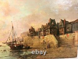 Marine Oil Painting On Panel Signed Tony De Bergues Era 19th Century