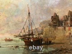 Marine Oil Painting On Panel Signed Tony De Bergues Era 19th Century