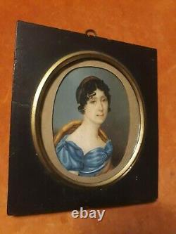 Mignature Portrait Of Grnade Woman Size Epoque Empire Debut 19th