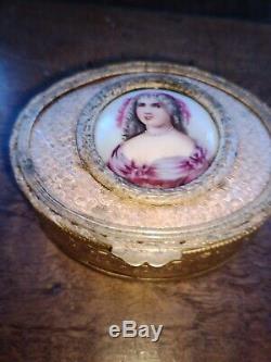 Miniature Brass Jewelry Box On Porcelain Nineteenth Century