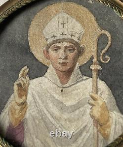 Miniature Ecclesiastical Painting Bishop Mitre & Crosse Religion Epoque XIX Ème