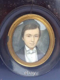 Miniature Paint Portrait Young Male Bourgeois Age 19th