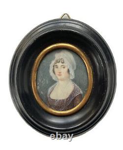 Miniature Painting Portrait Of Woman At The Hair Age XIX Antique Painting