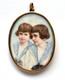 Miniature Painting Portrait Of Twins Late 19th Century Signed Bocquenet