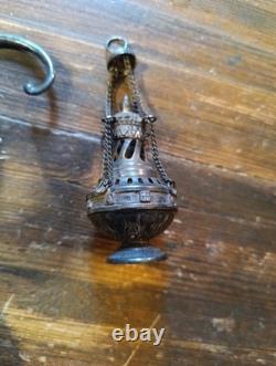 Miniature Silvered Metal Censer, Napoleon III Era, Mass Set, 19th Century