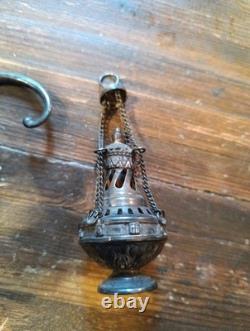 Miniature Silvered Metal Censer, Napoleon III Era, Mass Set, 19th Century