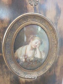 Miniature Young Girl in a Cage painting signed Mullet from the 19th century