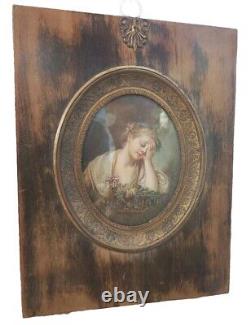 Miniature Young Girl in a Cage painting signed Mullet from the 19th century