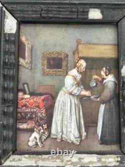 Miniature in the Dutch style of the 17th century, from the 19th century with interior scenes