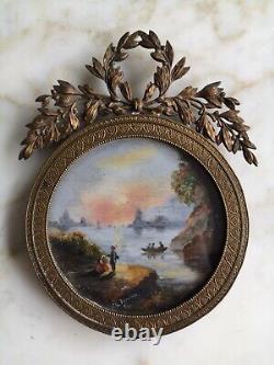 Miniature landscape paintings in brass frame from the 19th century signed by Virion