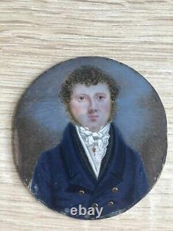 Miniature portrait of a young man from the late 18th to early 19th century Directory era.