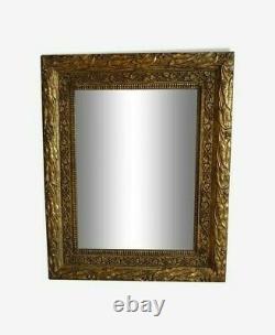 Mirror Ancient In Golden Wood Plant Decoration Era Late 19th 25x31cm