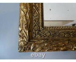 Mirror Ancient In Golden Wood Plant Decoration Era Late 19th 25x31cm