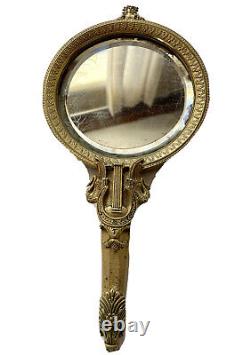 Mirror Hand Face In Bronze Golden Style Charles X Lyre Swans Age 19th