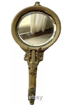 Mirror Hand Face In Golden Bronze Style Charles X Lyre & Swans Age 19th