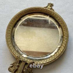 Mirror Hand Face In Golden Bronze Style Charles X Lyre & Swans Age 19th