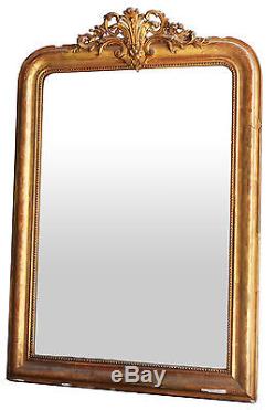 Mirror In Gilded Stucco With Louis Philippe Nineteenth Century Leaf