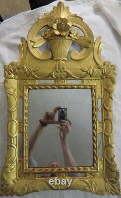 Mirror With Fronton Golden Stucco Epoque XIX Th Style Regency 69 X 39 CM